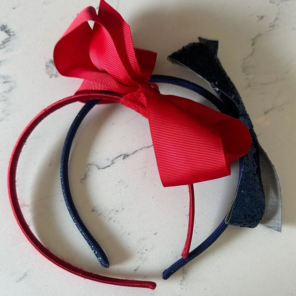 Set of 2 Red and Blue Glitter Bow Headbands
